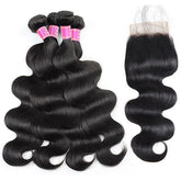 10A Peruvian Body Wave Virgin Human Hair 4 Bundles With 4*4 Lace Closure - MeetuHair